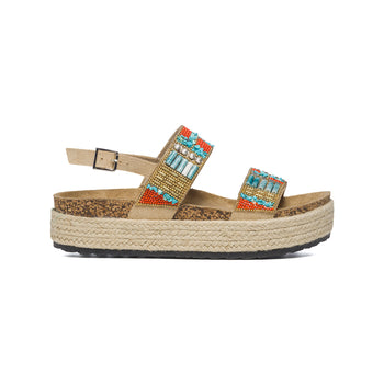 Sandali oro ricoperti con pietre multicolor e zeppa 4 cm Lora Ferres, Donna, SKU w043000337, Immagine 0